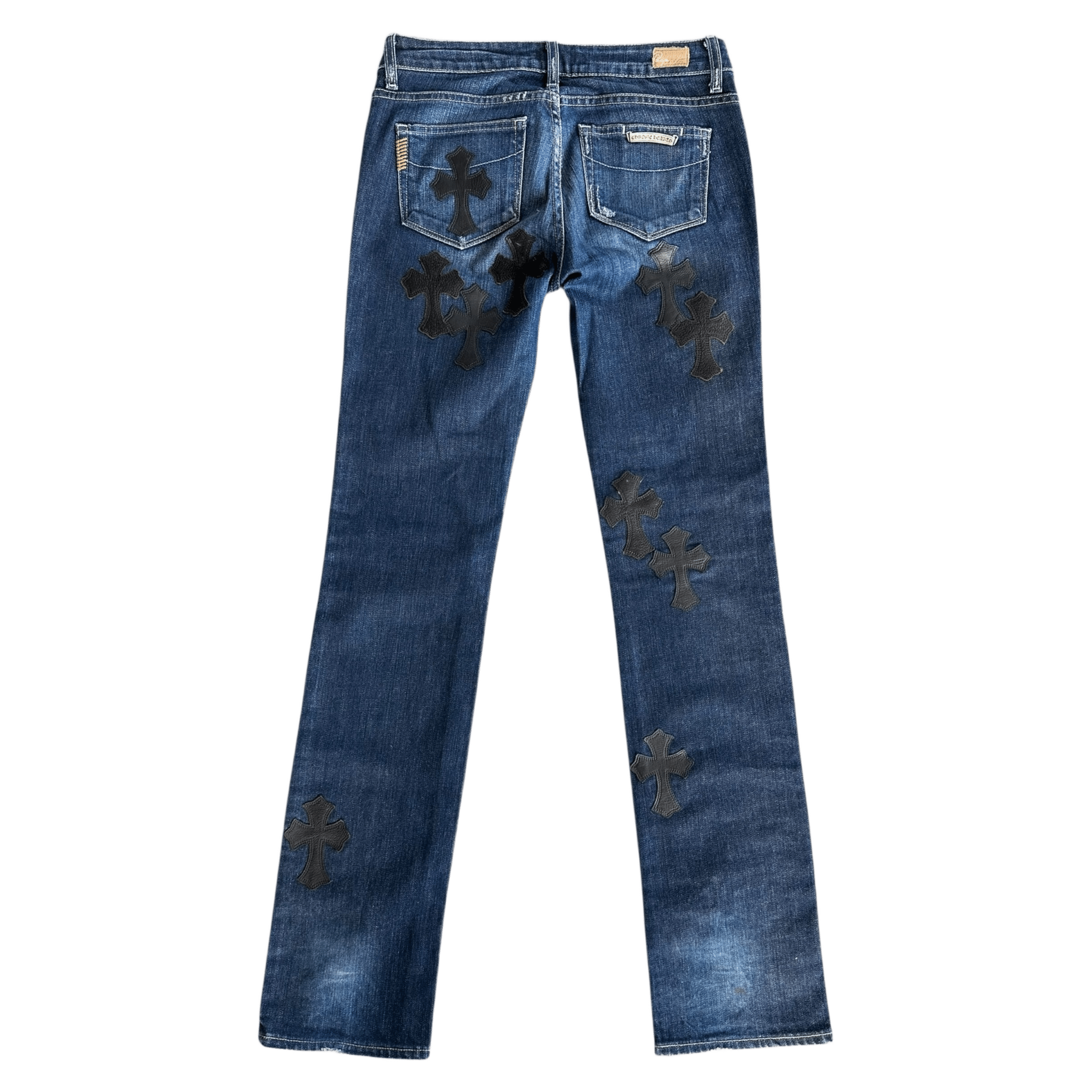 Chrome Hearts Blue & Black Cross Patch Jeans - Morely TrendsChrome Hearts Type here:)