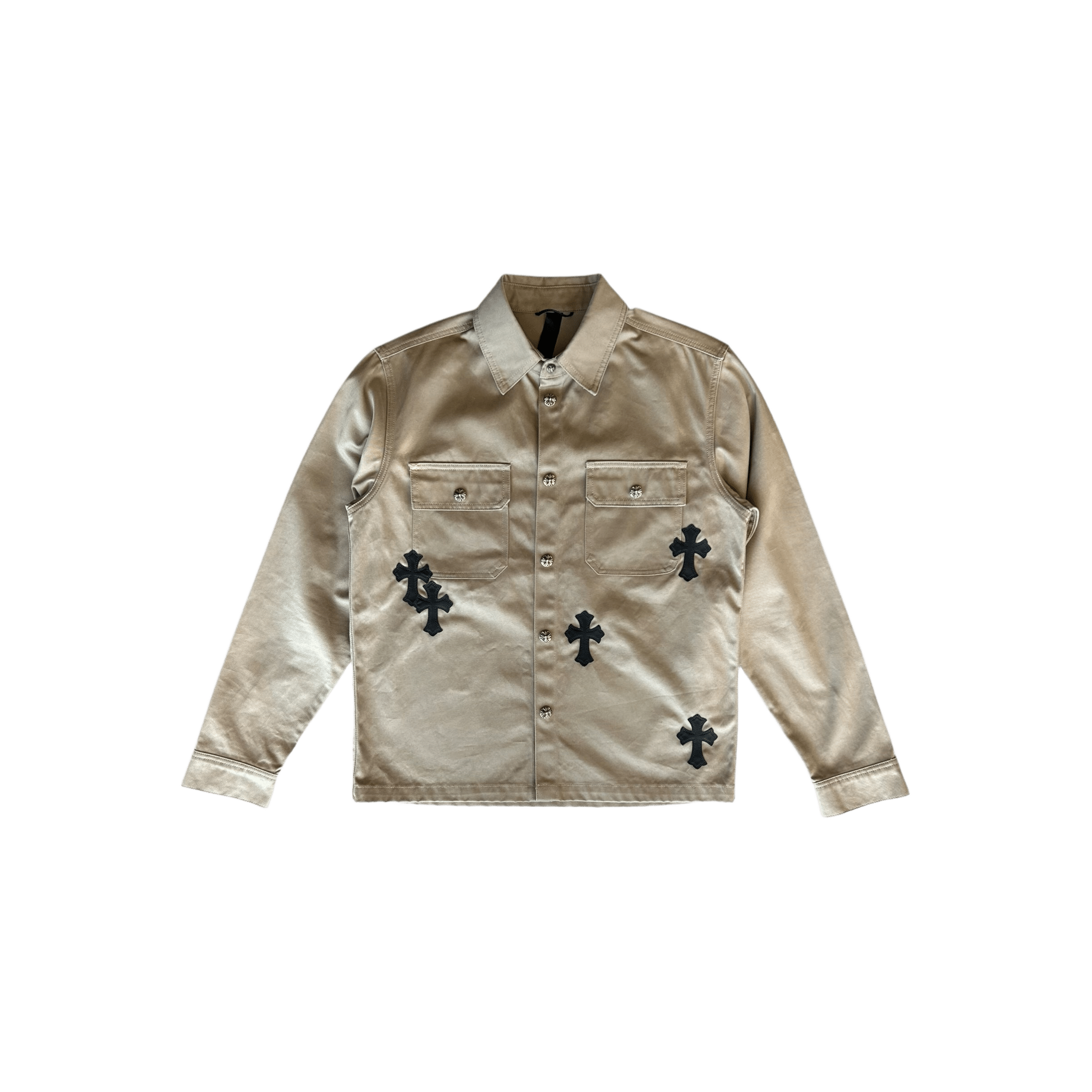 Chrome Hearts Tan & Black Cross Patch Work Dog Jacket - Morely TrendsChrome Hearts Type here:)