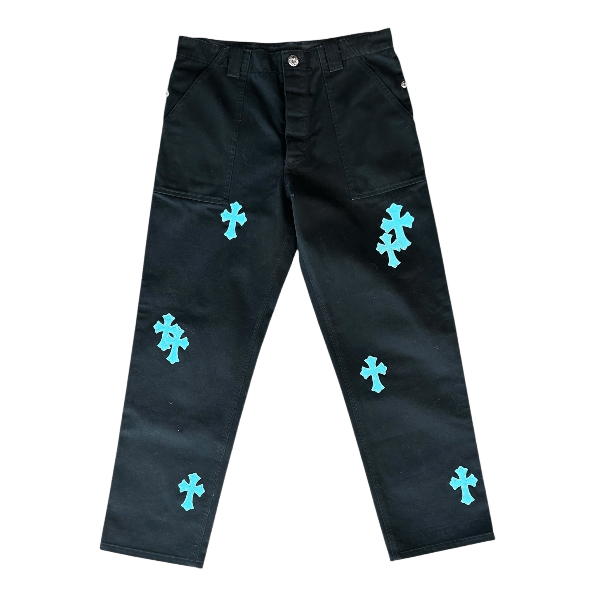 Chrome Hearts Black & Blue Cross Patch Fatigue Pants - Morely TrendsChrome Hearts Type here:)