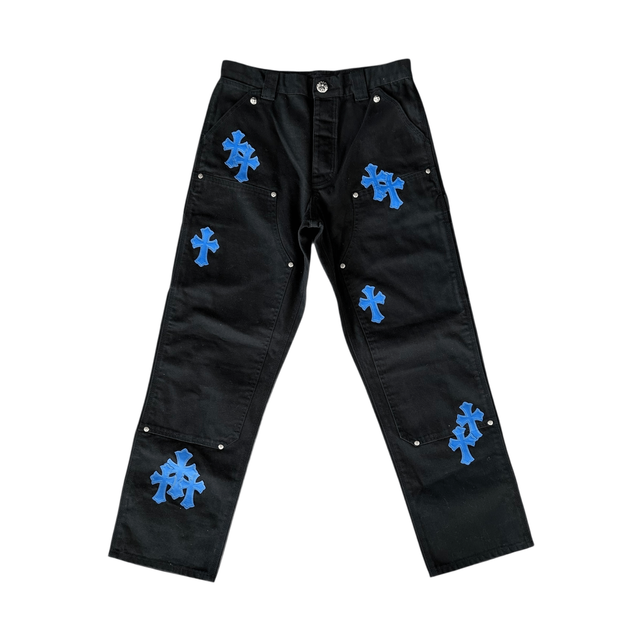 Chrome Hearts Black & Blue Cross Patch Carpenter Pants - Morely TrendsChrome Hearts Type here:)