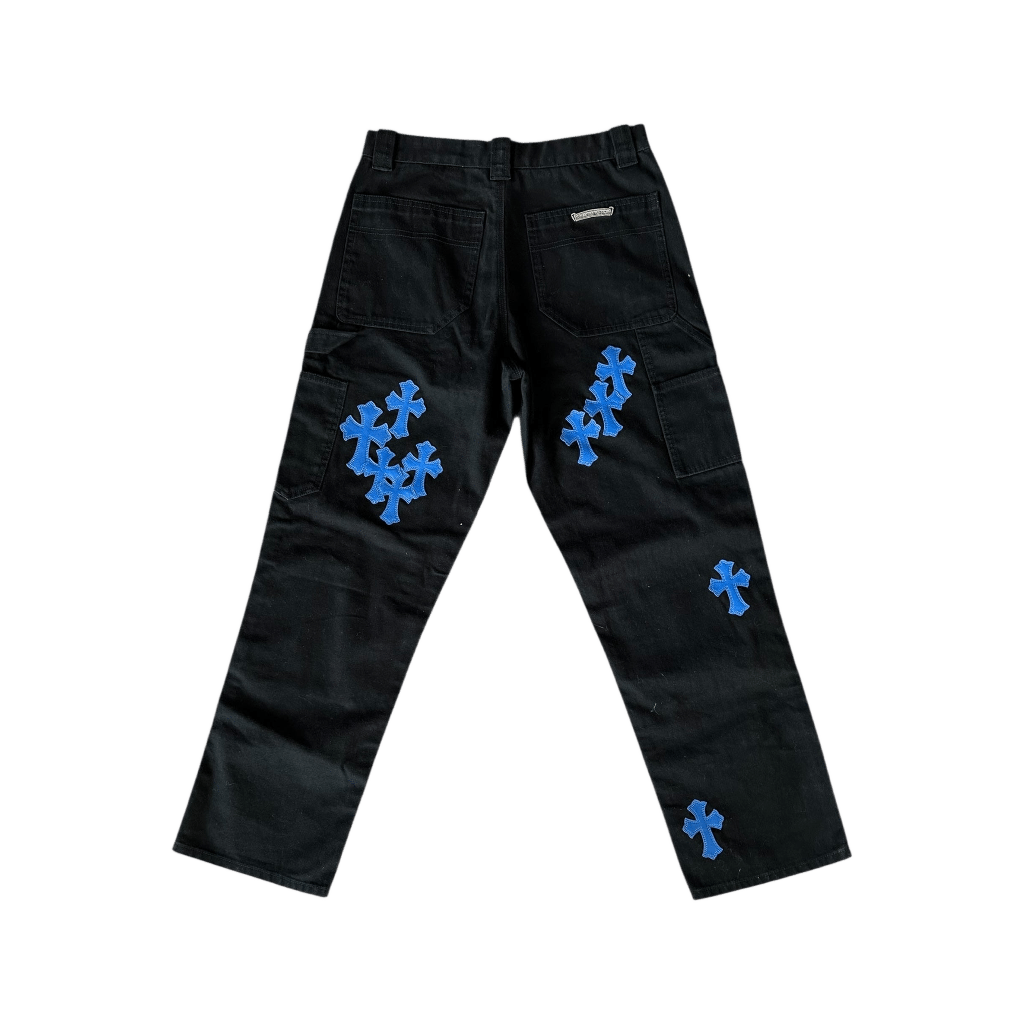 Chrome Hearts Black & Blue Cross Patch Carpenter Pants - Morely TrendsChrome Hearts Type here:)