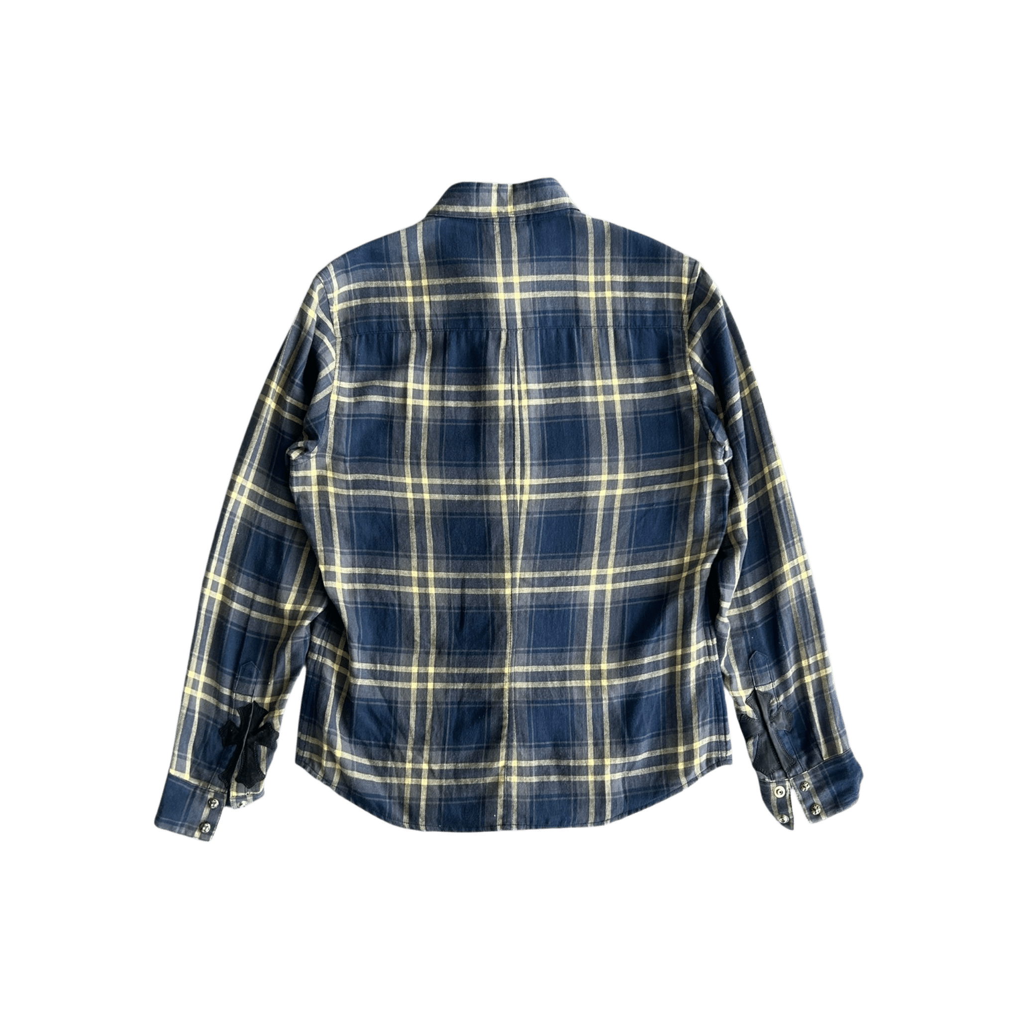 Chrome Hearts Blue & Yellow Plaid Cross Patch Flannel - Morely TrendsChrome Hearts Type here:)