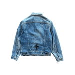 Chrome Hearts Levis Blue & Black Cross Patch Denim Jacket - Morely TrendsChrome Hearts Type here:)