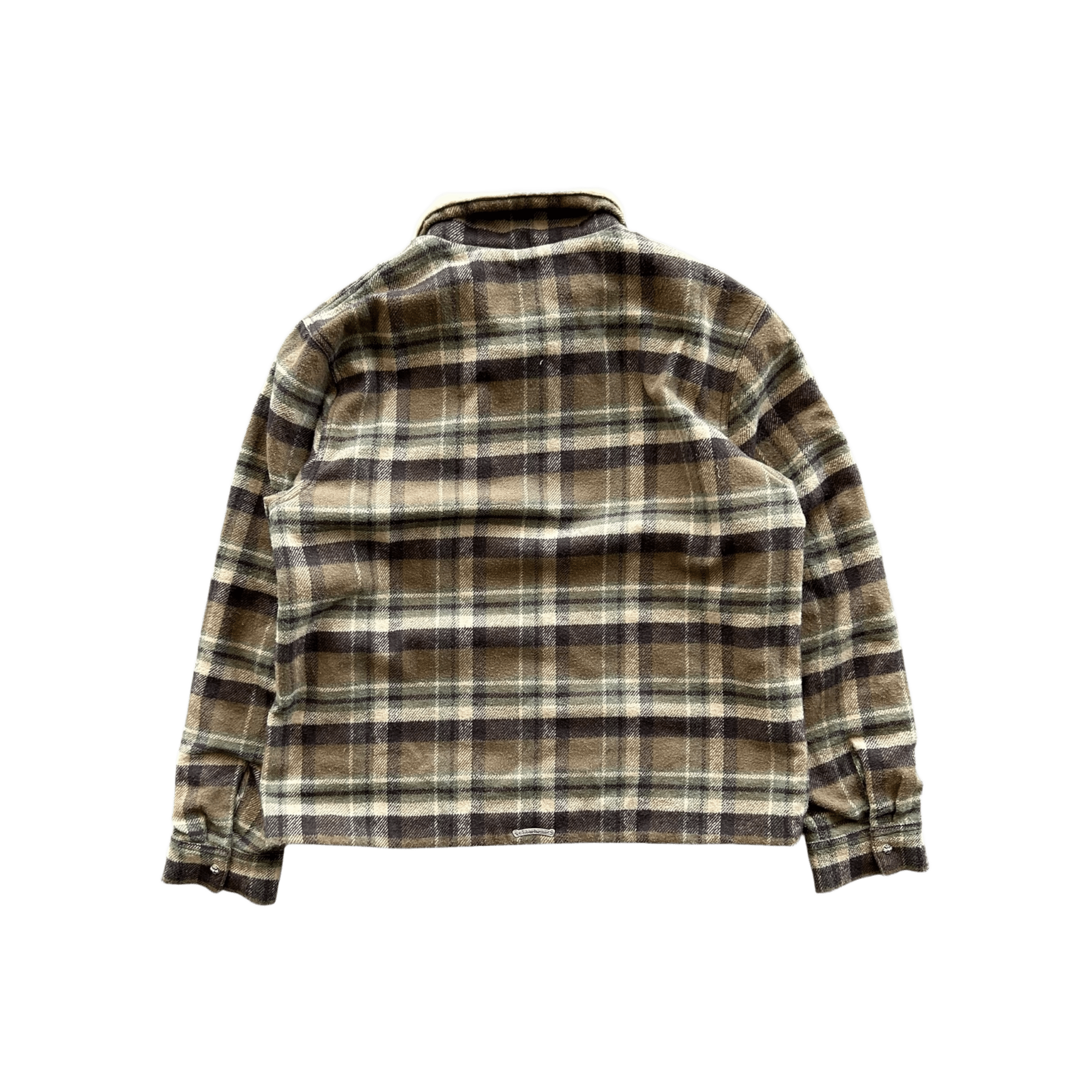 Chrome Hearts Beige & Brown Plaid Shearling Flannel Jacket - Morely TrendsChrome Hearts Type here:)