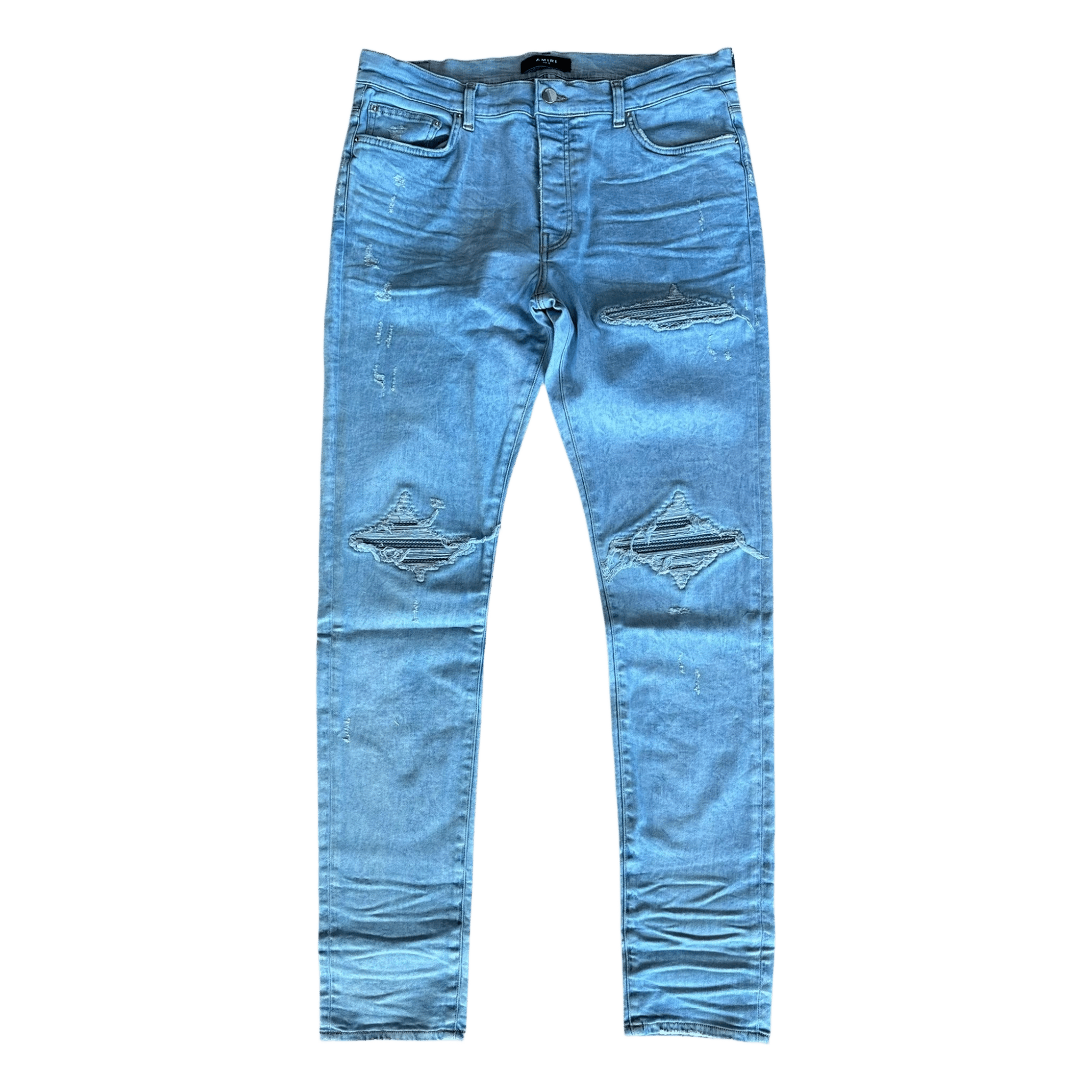 Amiri Overdyed Blue Mesh Patch MX1 Jeans - Morely TrendsAmiri Type here:)