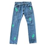 Chrome Hearts Levis Blue & Green Cross Patch Jeans - Morely TrendsChrome Hearts Type here:)