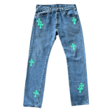Chrome Hearts Levis Blue & Green Cross Patch Jeans - Morely TrendsChrome Hearts Type here:)