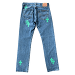 Chrome Hearts Levis Blue & Green Cross Patch Jeans - Morely TrendsChrome Hearts Type here:)