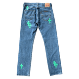 Chrome Hearts Levis Blue & Green Cross Patch Jeans - Morely TrendsChrome Hearts Type here:)