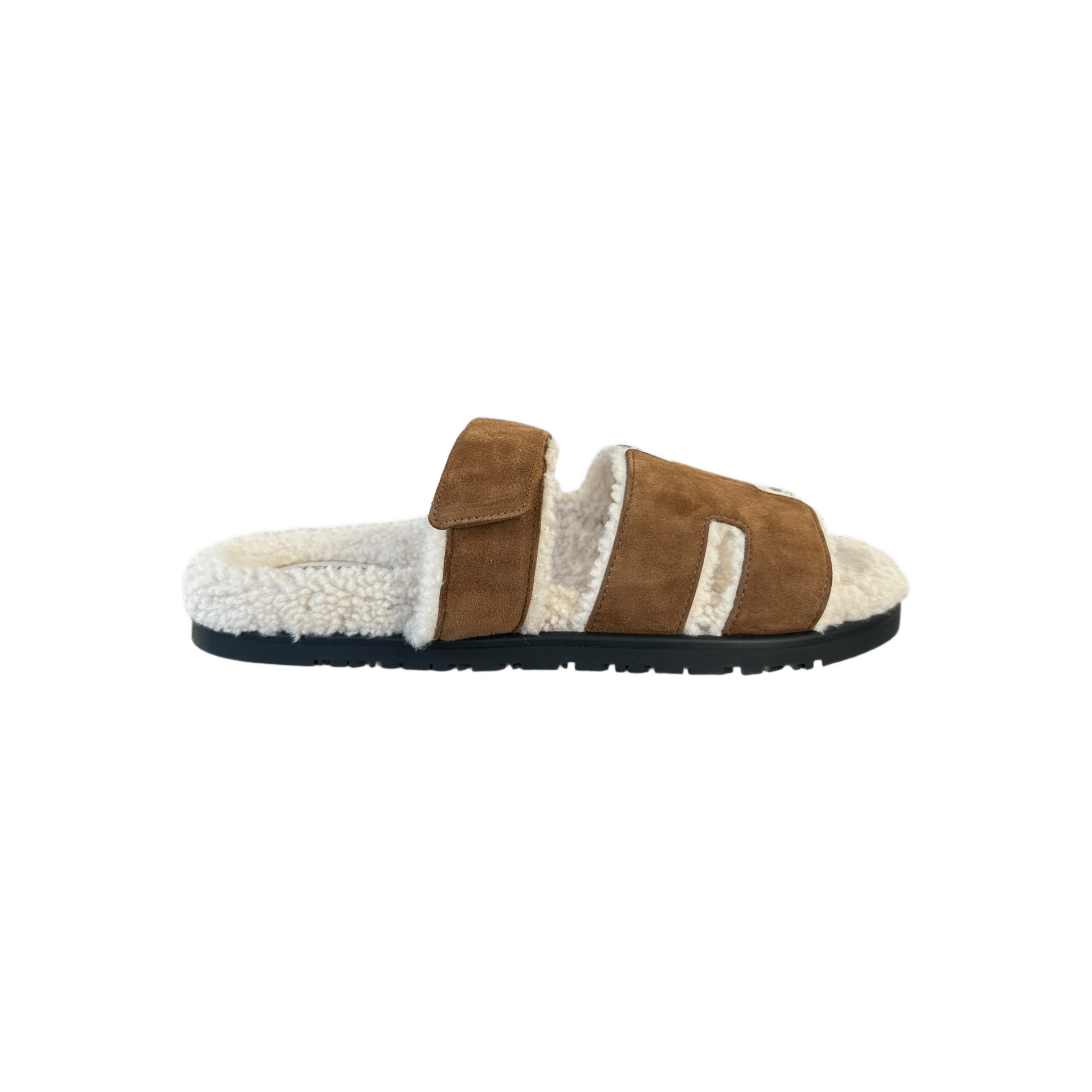 Hermes Brown Suede Chypre Shearling Sandals - Morely TrendsHermes Type here:)
