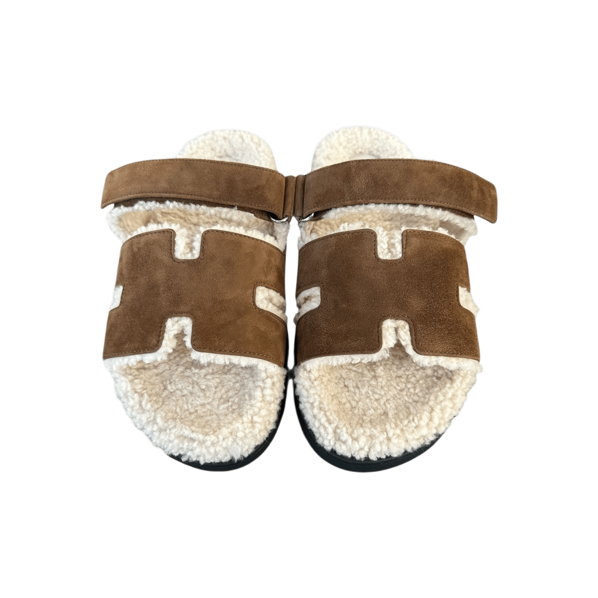 Hermes Brown Suede Chypre Shearling Sandals - Morely TrendsHermes Type here:)
