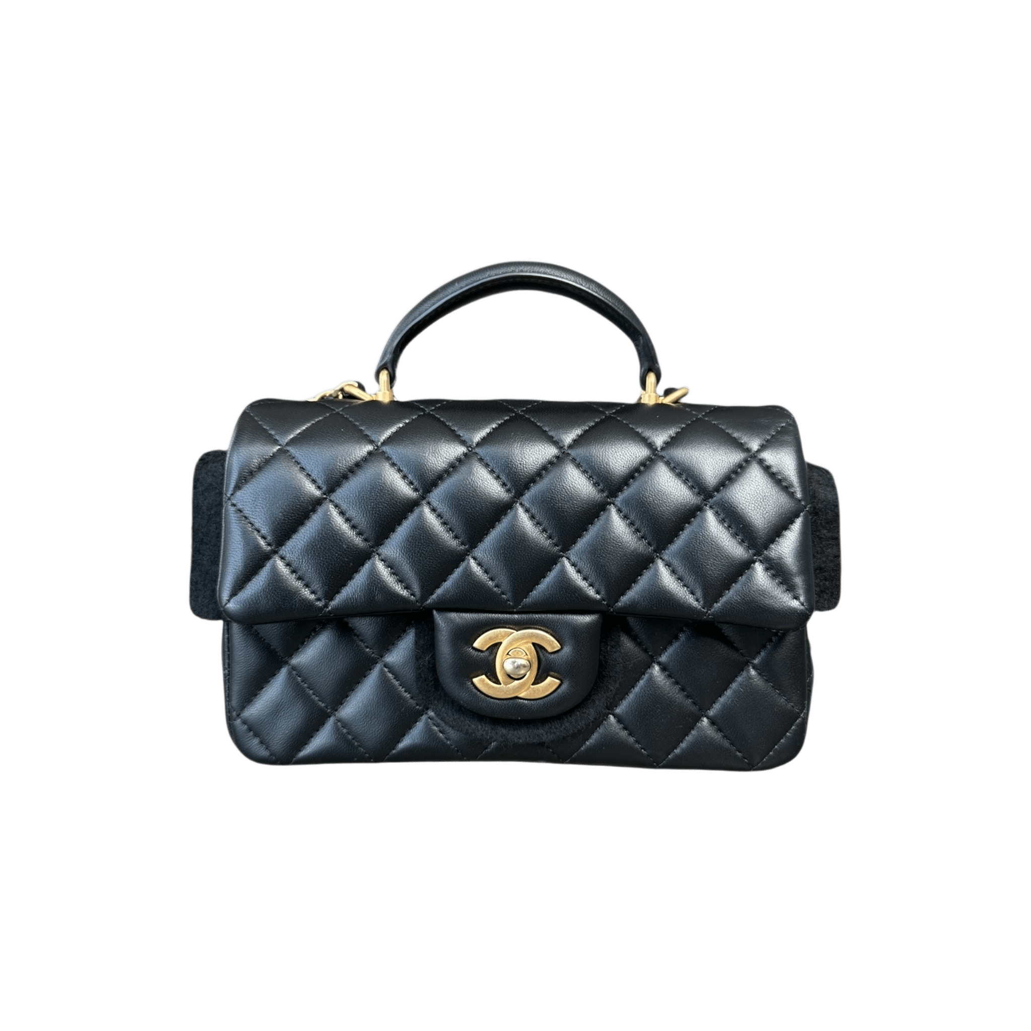 Chanel Black Lambskin Quilted Mini Top Handle Flap Bag - Morely TrendsChanel Type here:)