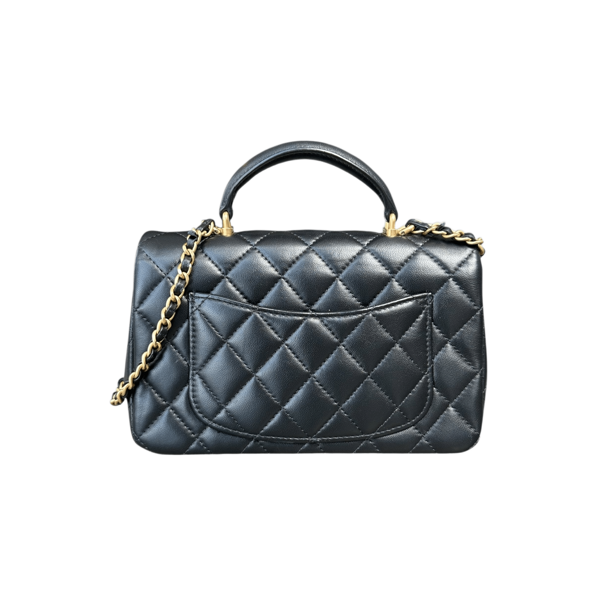 Chanel Black Lambskin Quilted Mini Top Handle Flap Bag - Morely TrendsChanel Type here:)