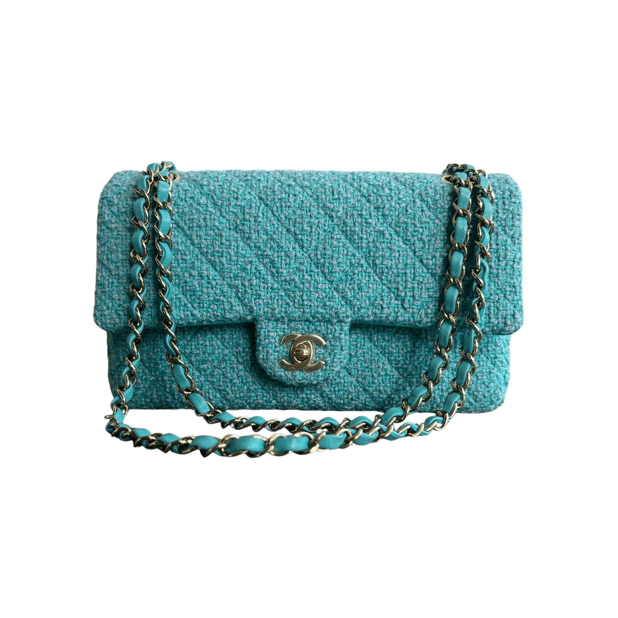 Chanel Turquoise Tweed Quilted Medium Flap Bag - Morely TrendsChanel Type here:)