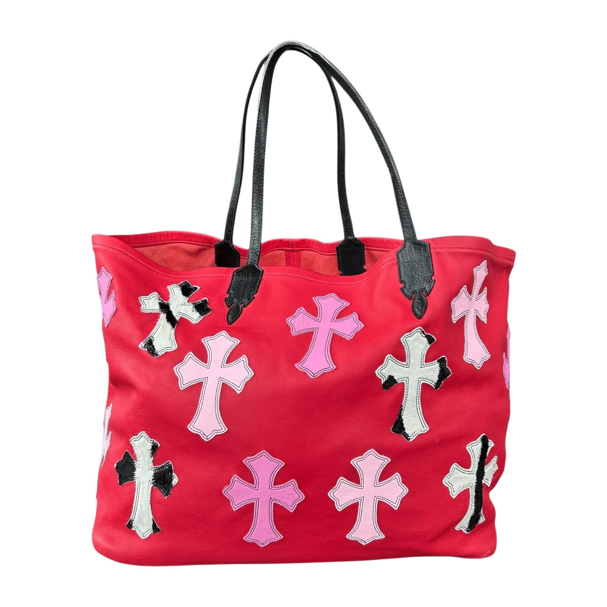 Chrome Hearts Red Leather Cross Patch Tote Bag - Morely TrendsChrome Hearts Type here:)