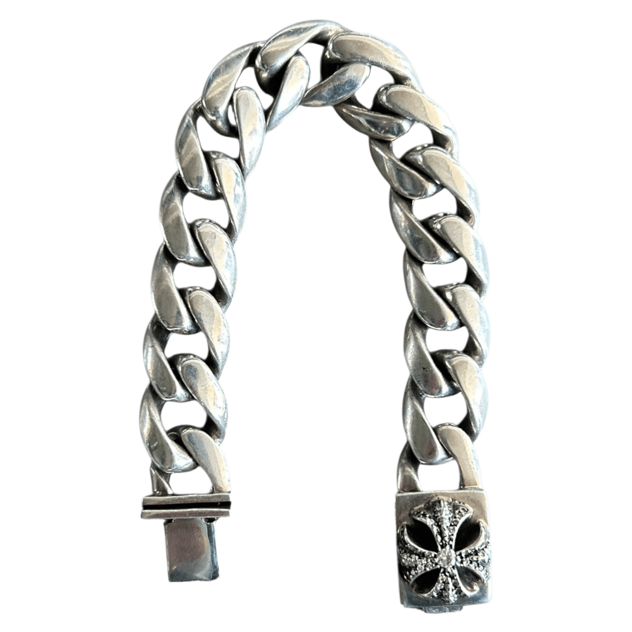 Chrome Hearts Silver & Diamond Cross Cuban Bracelet - Morely TrendsChrome Hearts Type here:)