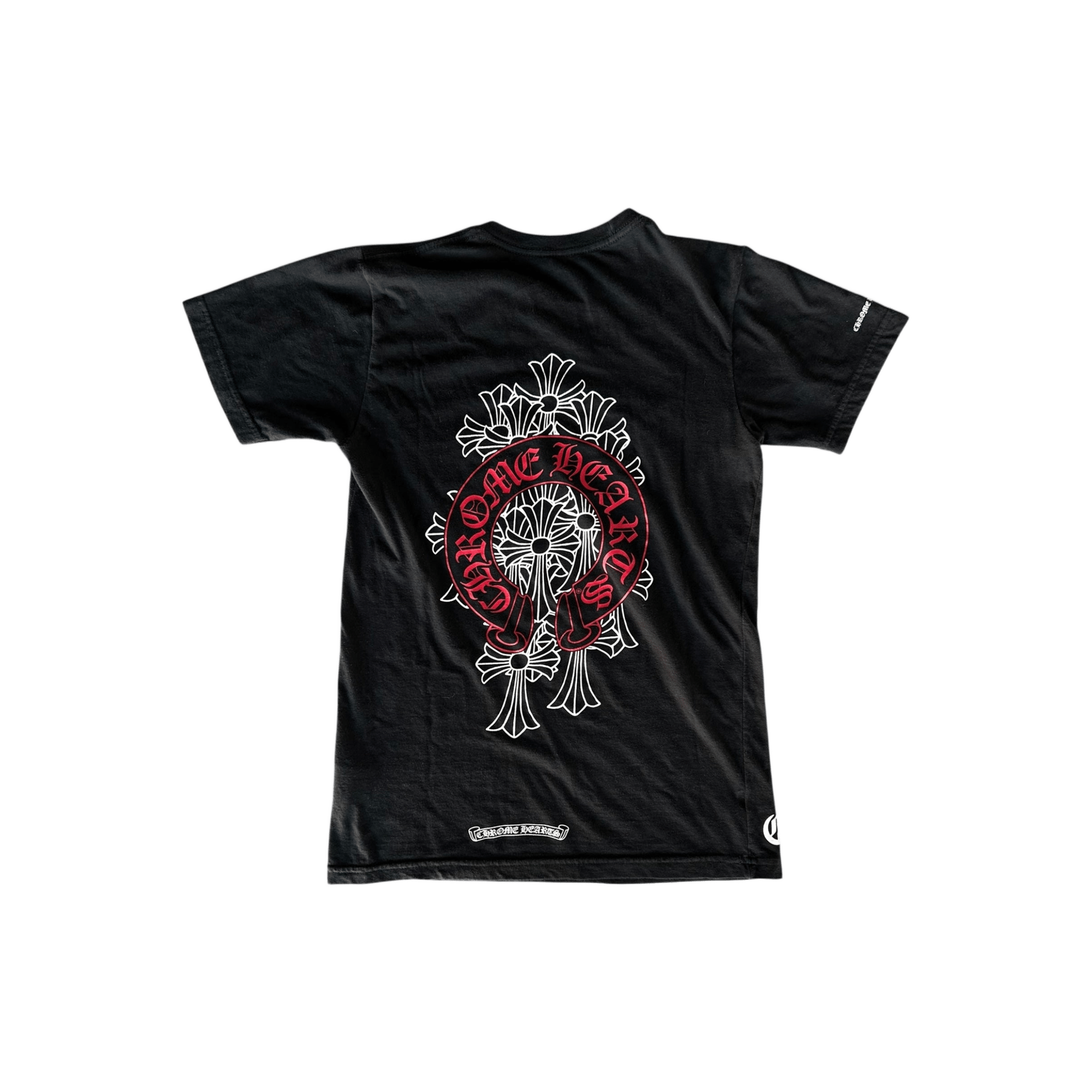 Chrome Hearts Black & Red Cemetery Horseshoe Logo T-Shirt - Morely TrendsChrome Hearts Type here:)