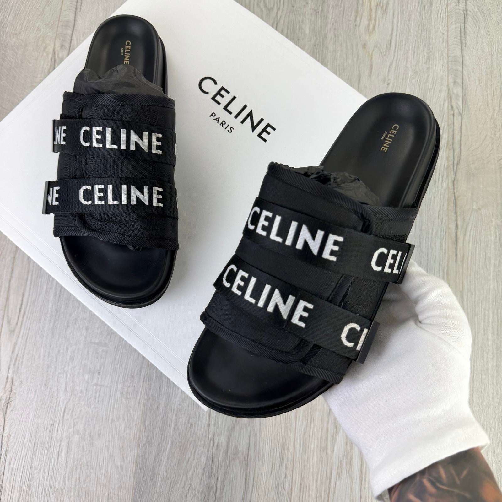 Celine Men’s Black Logo Sandals - Uk 11 - Morely TrendsCeline Type here:)