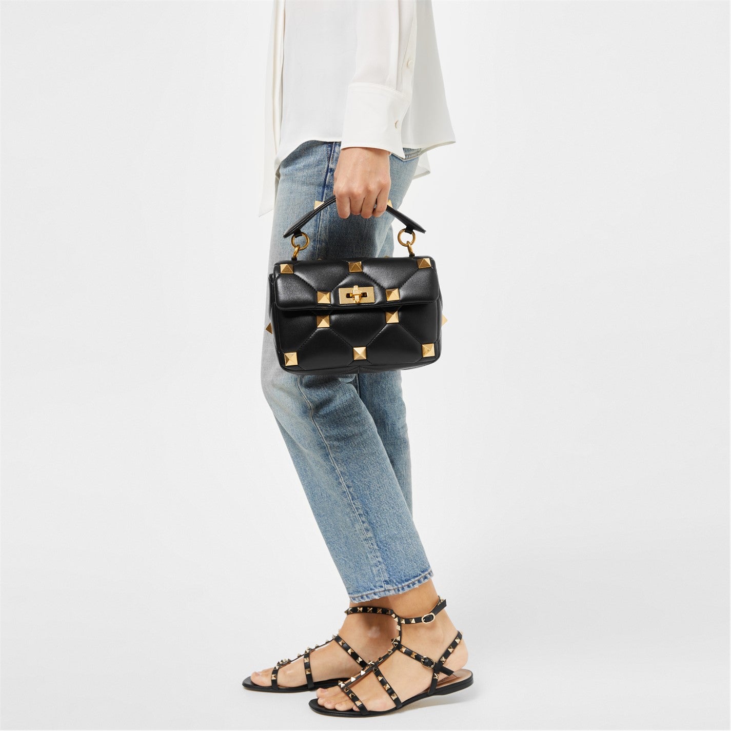 Valentino Rockstud Leather Flat Sandals