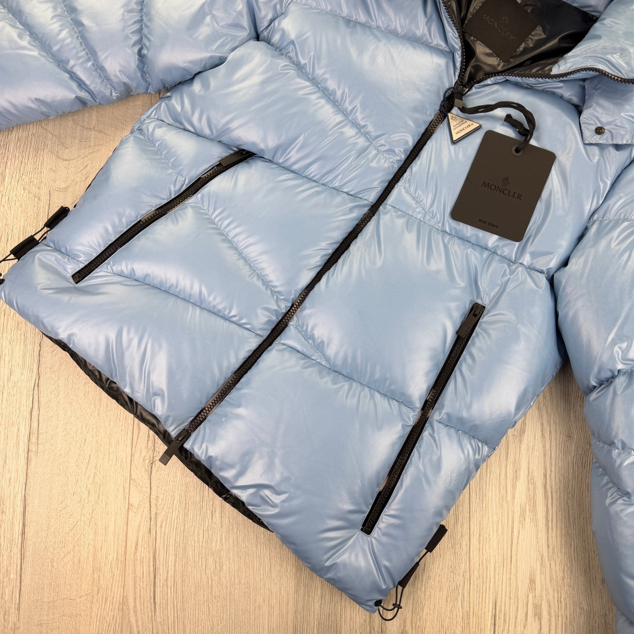Moncler Men’s Yonne Baby Blue Black Badge Zip-up Down Jacket - Morely TrendsMoncler Type here:)