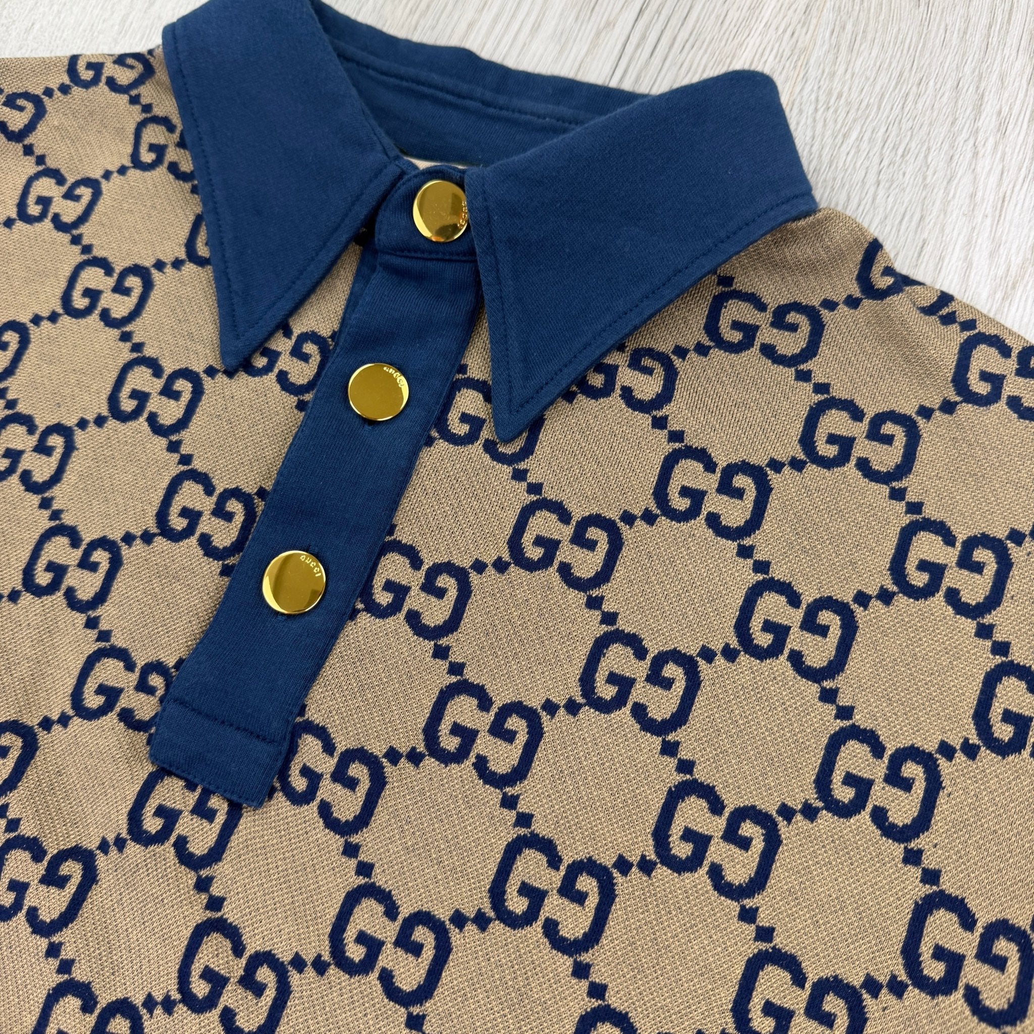 Gucci Men’s Beige & Navy GG Interlocking Polo - Slim - Morely TrendsGucci Type here:)