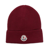 Moncler Ribbed Knit Beanie - Burgundy