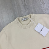 Givenchy Men’s Beige Stripe Logo Knitted Crewneck Jumper