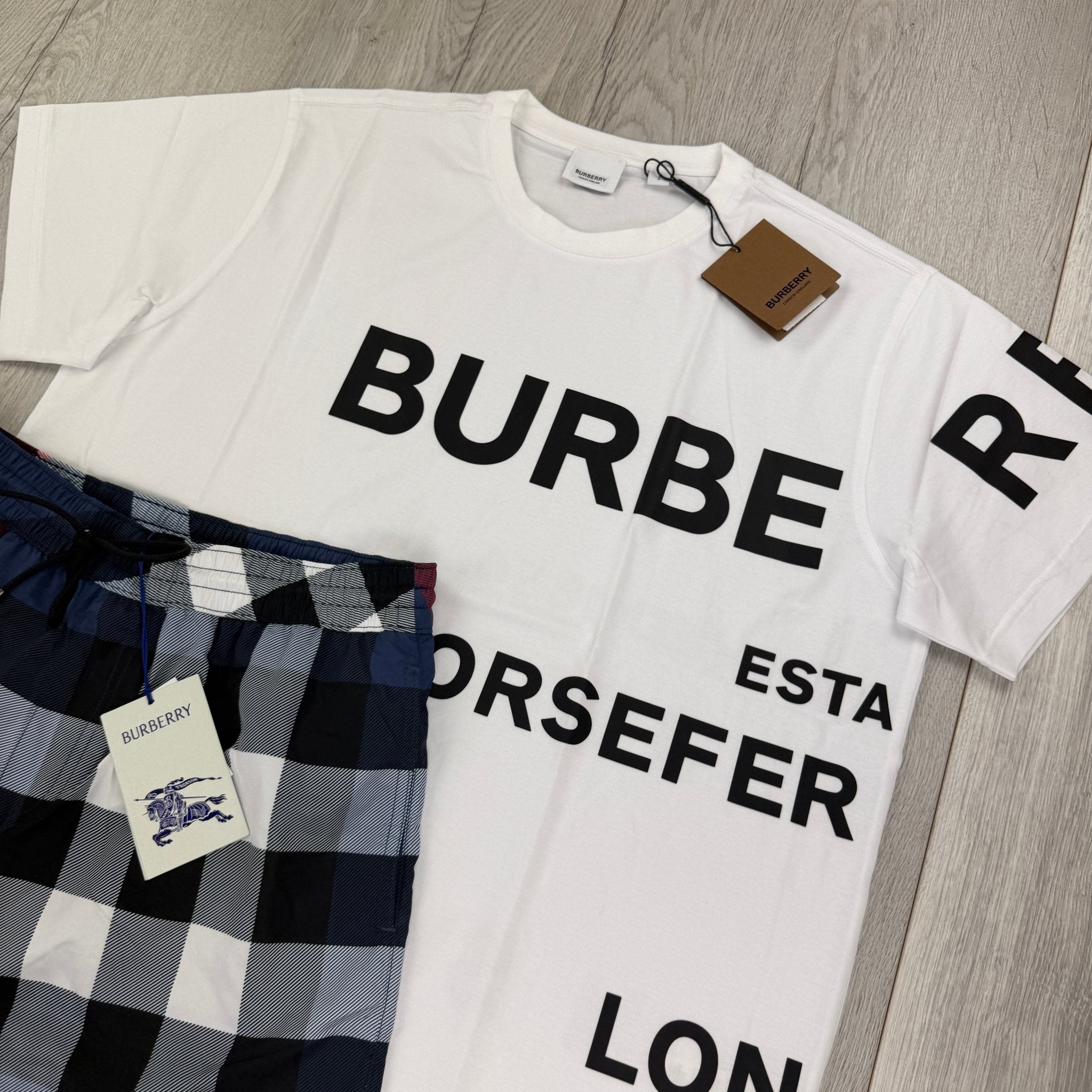 Burberry Men’s White T-shirt & Shorts Set - Morely TrendsBurberry Type here:)