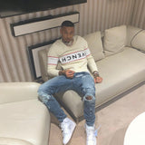 Givenchy Men’s Beige Stripe Logo Knitted Crewneck Jumper - Morely TrendsGivenchy Type here:)