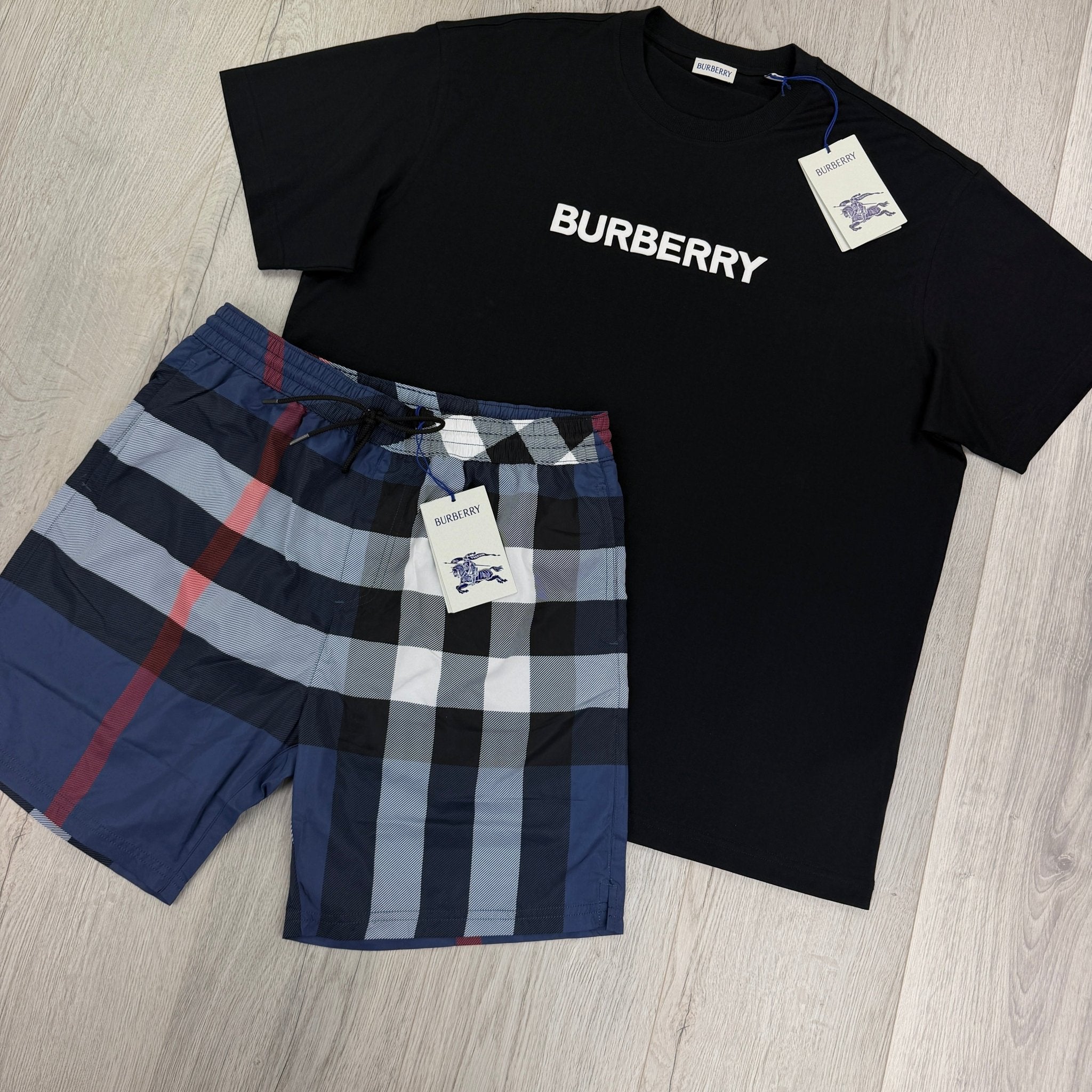Burberry Men’s Black T-shirt & Navy Swim Short Set - Morely TrendsBurberry Type here:)
