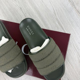 Gucci Men’s Olive Green GG Monogram Canvas Sliders