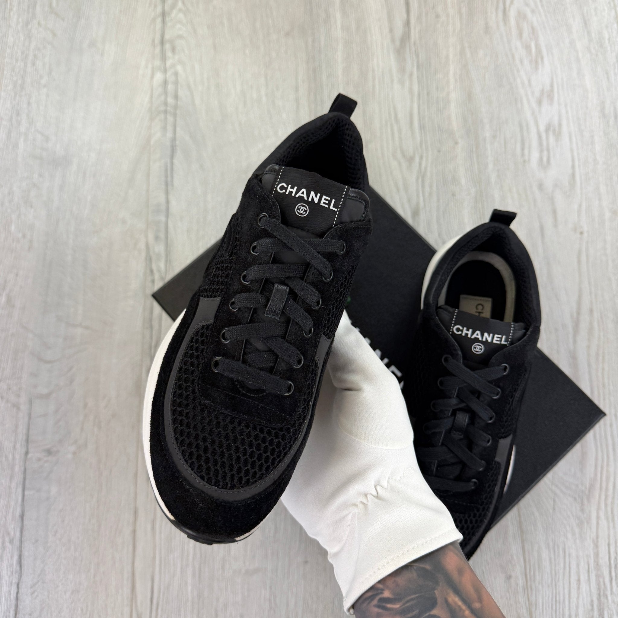 Chanel Men’s Black Low Suede Runners - Uk 7 - Morely TrendsChanel Type here:)