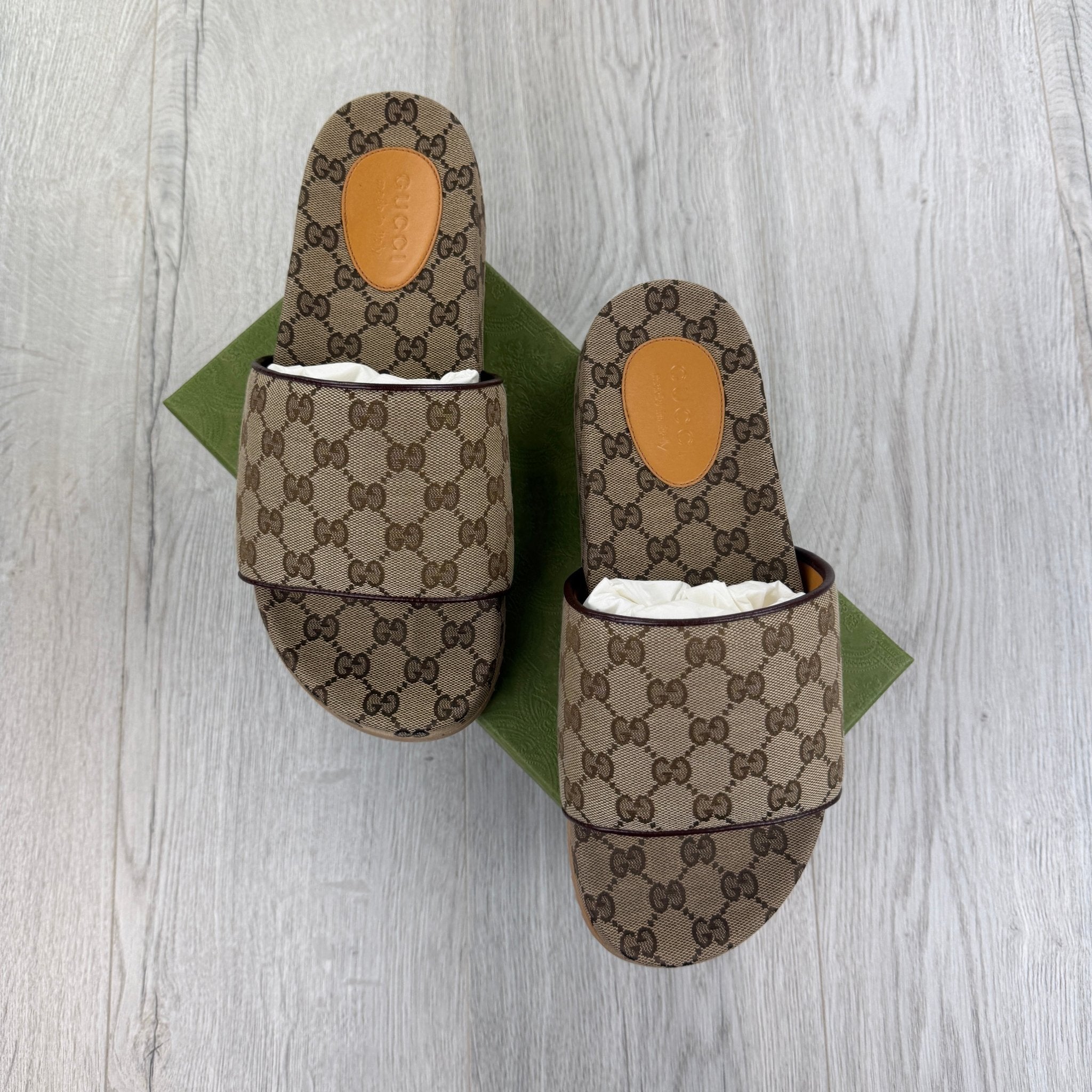 Gucci Men’s Beige GG Canvas Sliders - Morely TrendsGucci Type here:)