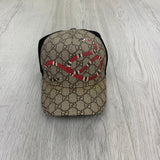 Gucci Men’s Beige GG Interlocking Snake Print Baseball Cap