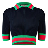 Gucci Ribbed Knit Cropped Polo Shirt