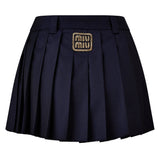 Miu Miu Pleated Mini Skirt With Metallic Logo