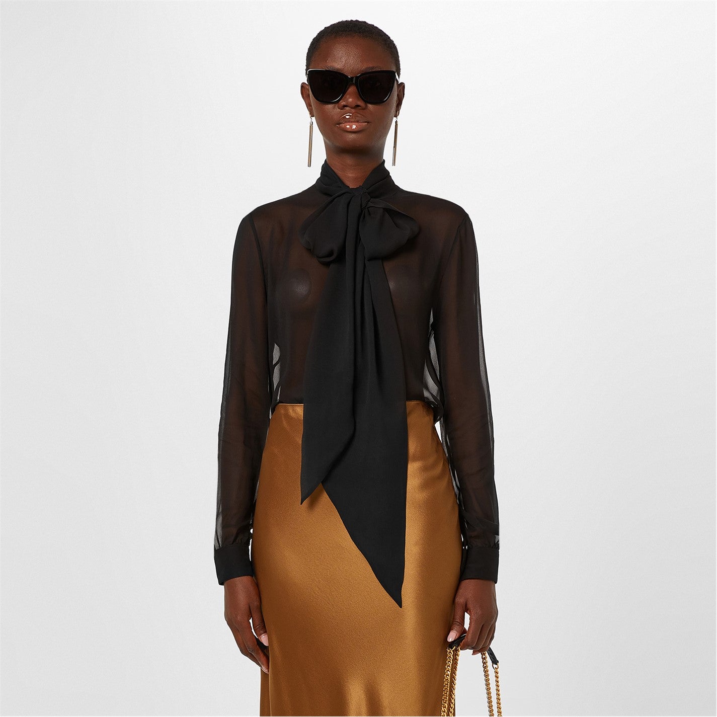 Saint Laurent Crepe Lavalliere Neck Blouse