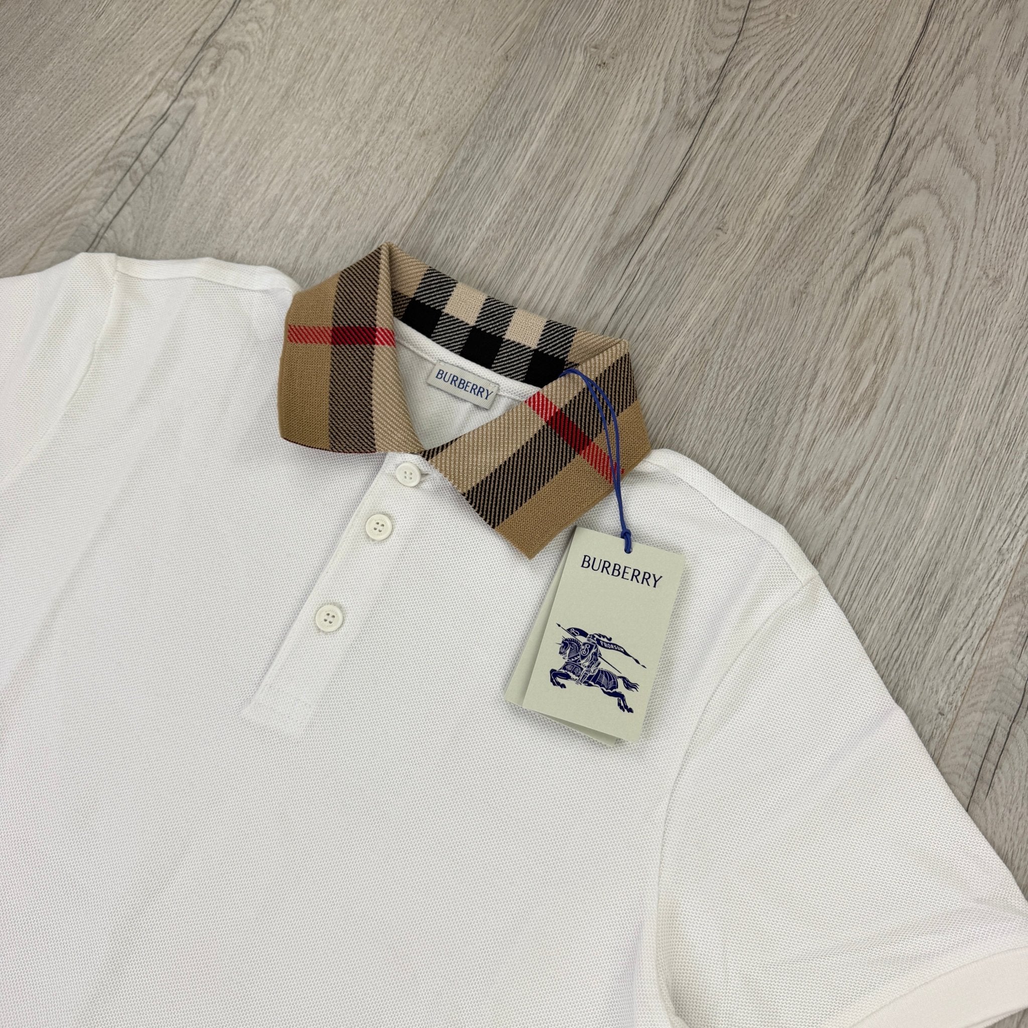 Burberry Men’s White Slim-Fit Checked Cotton-Piqué Polo Shirt - Morely TrendsBurberry Type here:)