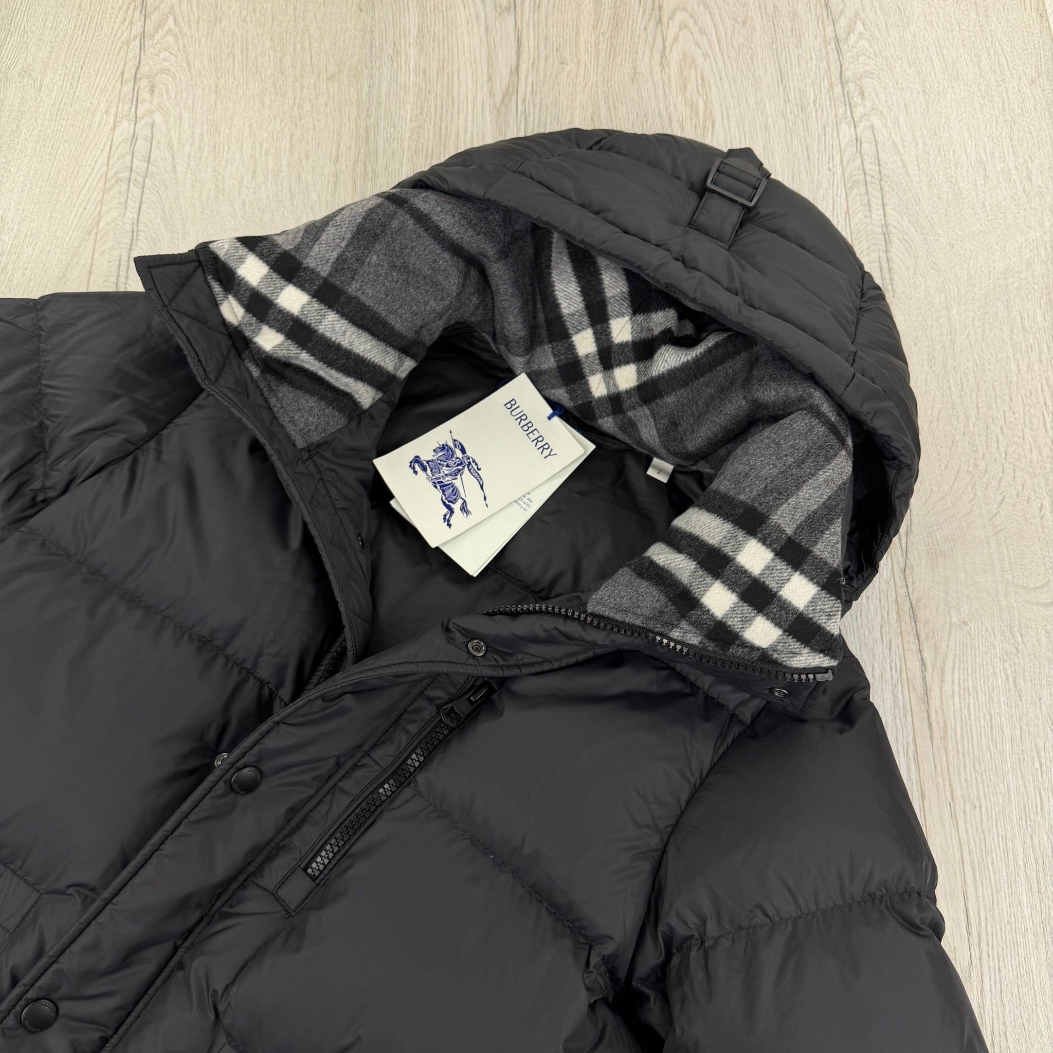 Burberry Men’s Haworth Hooded Check Black Down Jacket - Small (Fit Medium) - Morely TrendsBurberry Type here:)