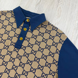 Gucci Men’s Beige & Navy GG Interlocking Polo - Slim