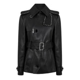 Burberry Studded Belted Leather Jacket