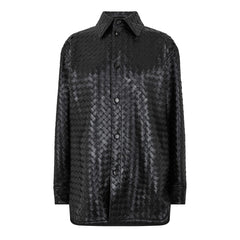 Bottega Veneta Intrecciato Curved-Hem Leather Shirt