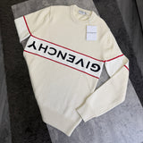 Givenchy Men’s Beige Stripe Logo Knitted Crewneck Jumper