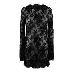 Saint Laurent Long Sleeve Dress In Chantilly Lace