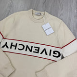 Givenchy Men’s Beige Stripe Logo Knitted Crewneck Jumper