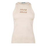 Miu Miu Embroidered Logo Ribbed Jersey Top