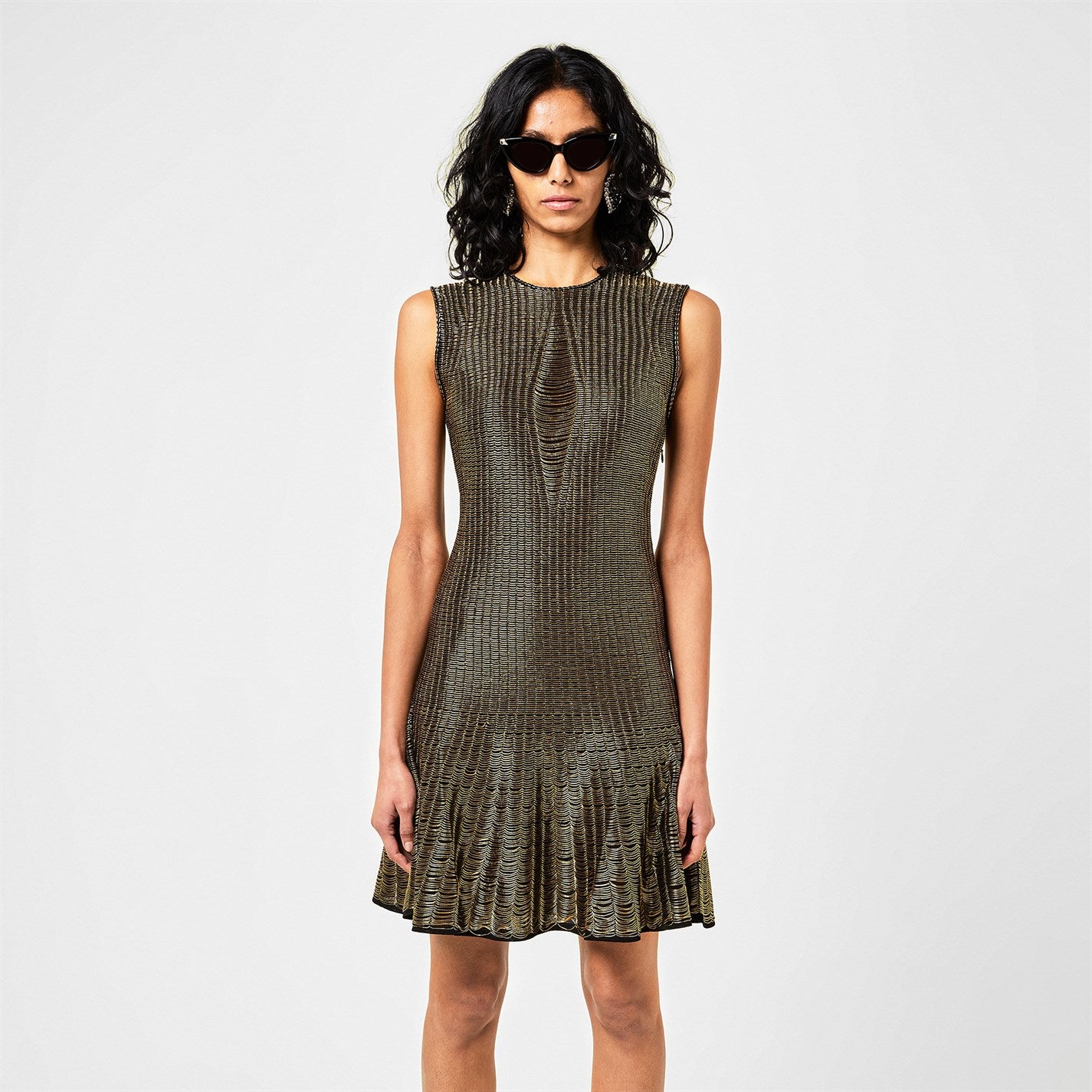 Alexander McQueen Metallic Flared Knitted Mini Dress