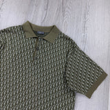 Dior Oblique Men’s Khaki / Olive Button-up Short Sleeve Polo shirt - Small (Fits Medium)
