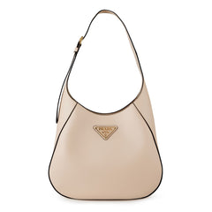 Prada Large Topstitched Leather Shoulder Bag