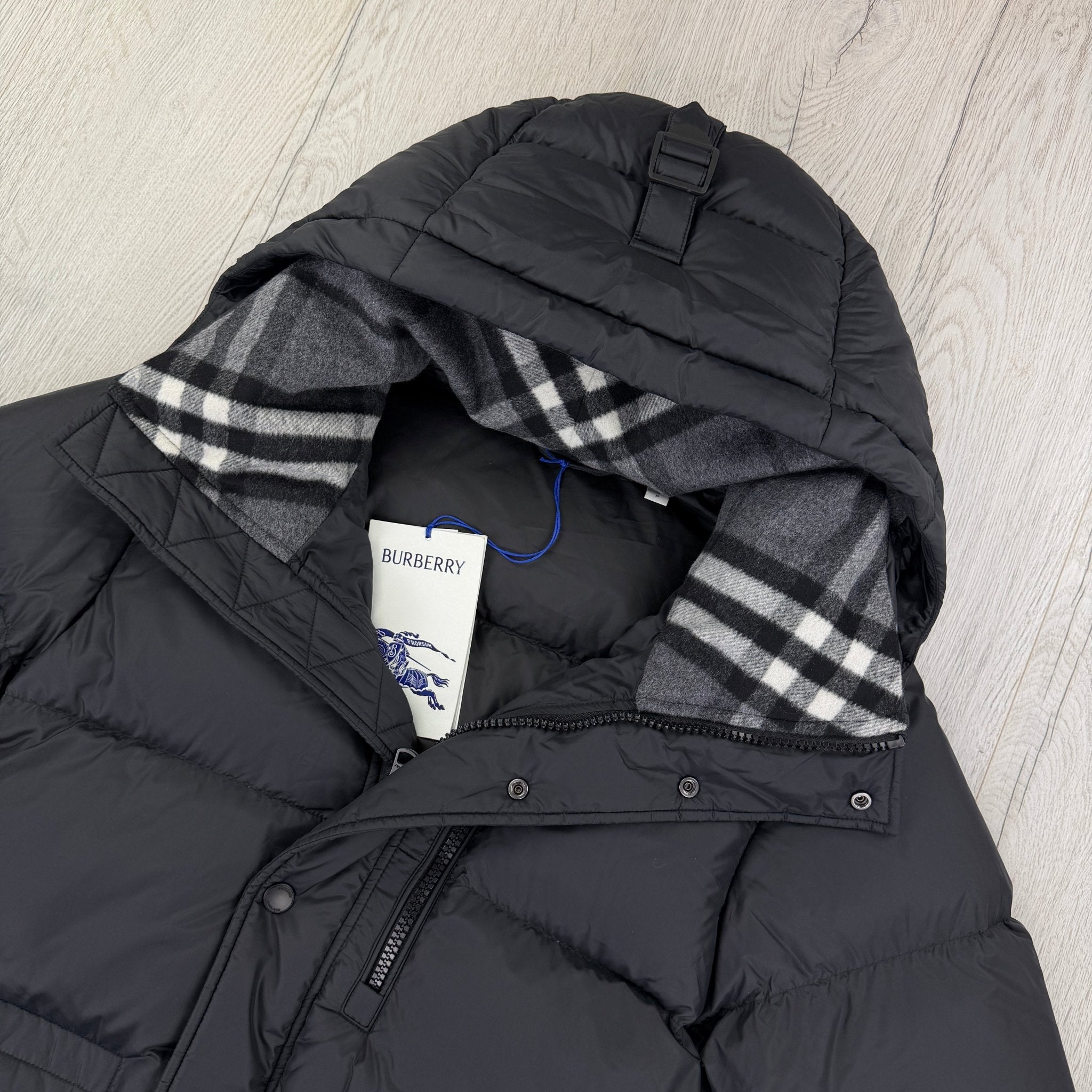 Burberry Men’s Haworth Hooded Check Black Down Jacket - Small (Fit Medium) - Morely TrendsBurberry Type here:)